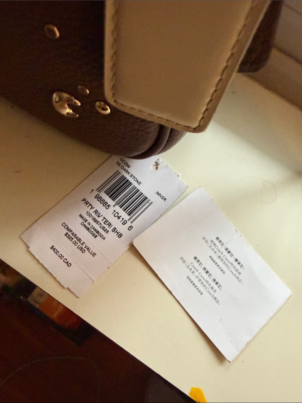 24 HRS SALE*****NWT COACH CCZ99 Teri Shoulder Bag With Rivets Gold/Dark Stone - Picture 10 of 11